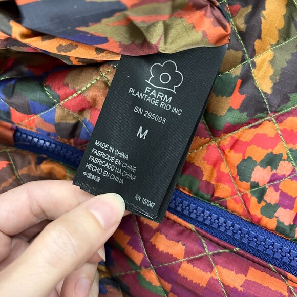 Farm Rio Mixed Patchwork Reversible Quilted Midi Puffer Coat Sz M - Picture 13 of 16